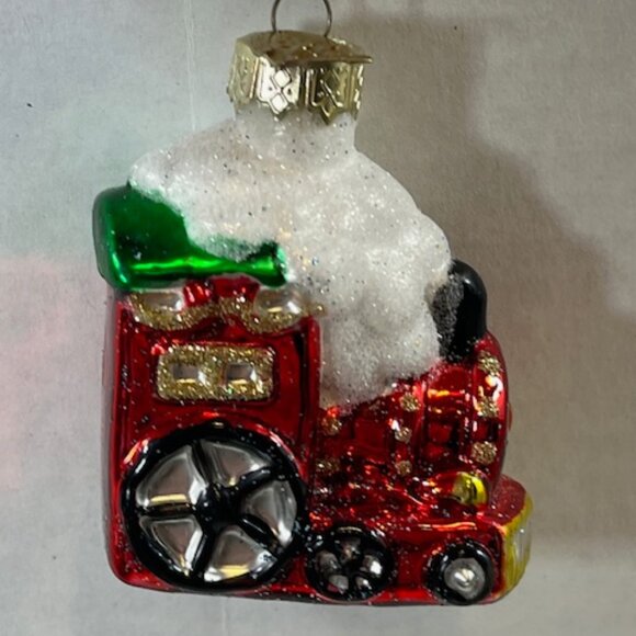 VTG Train Hand Blown Glass Glitter Christmas Tree Ornament 2.25"x3" - Picture 7 of 8